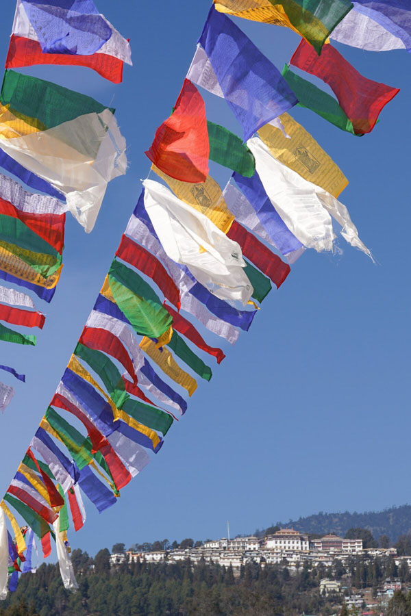 Tawang Monastery with colourful prayer flags